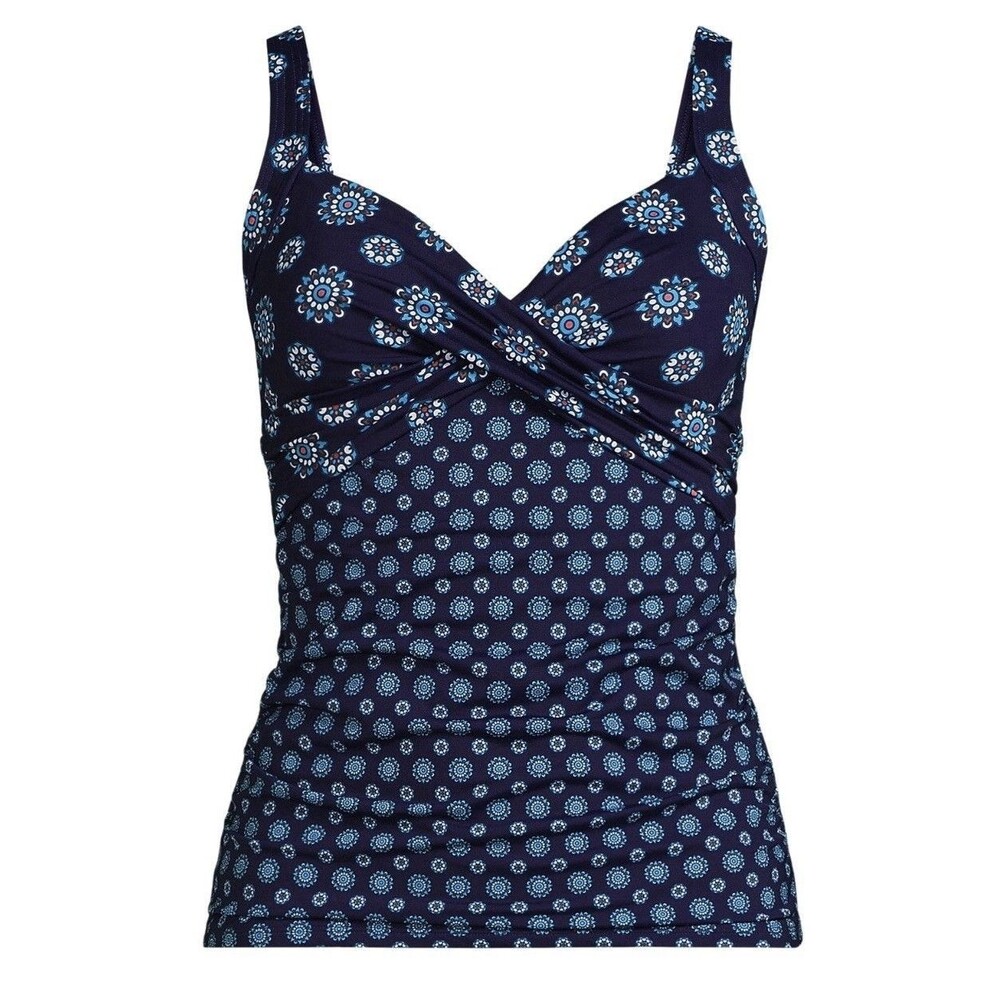 Land’s End Blue Floral Twist Front Tankini Swim Top Underwire Plus Size 22 Women